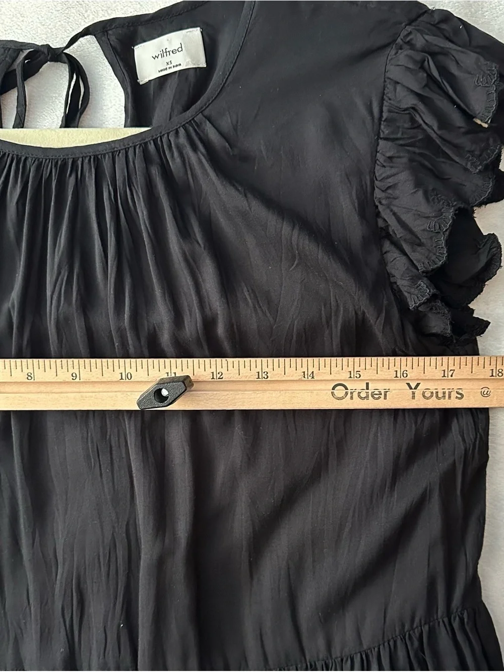 Aritzia Wilfred La Boheme Sidonie Ruffled Scalloped Tiered Mini Dress Black XS